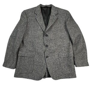 Huntington Mens 44L Blazer Sport Coat Grey Black Micro Check Made in USA 44 Long